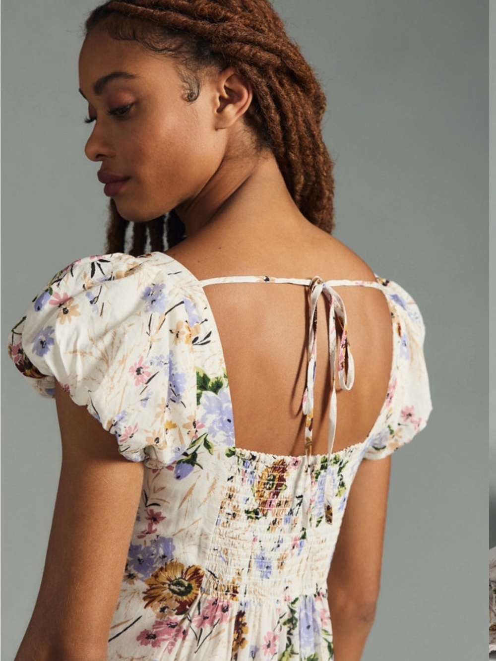 Anthropologie floral Tiered Puff-Sleeve Midi Dress - Picture 3 of 5
